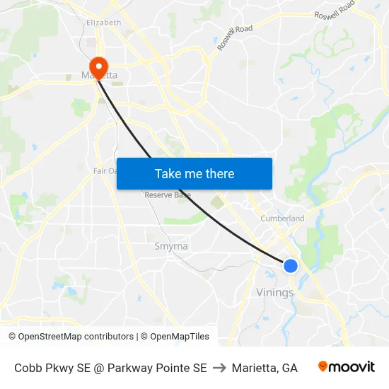 Cobb Pkwy SE @ Parkway Pointe SE to Marietta, GA map