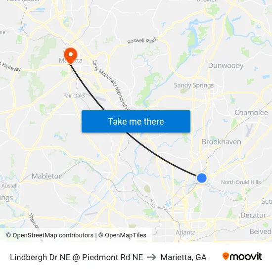 Lindbergh Dr NE @ Piedmont Rd NE to Marietta, GA map