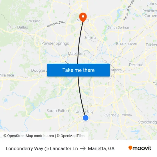 Londonderry Way @ Lancaster Ln to Marietta, GA map
