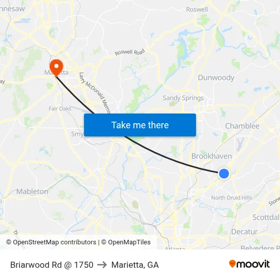 Briarwood Rd @ 1750 to Marietta, GA map