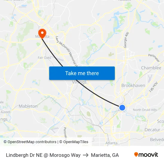Lindbergh Dr NE @ Morosgo Way to Marietta, GA map