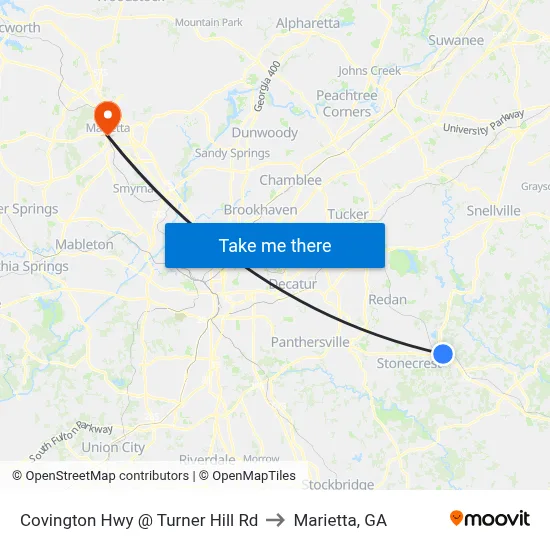 Covington Hwy @ Turner Hill Rd to Marietta, GA map