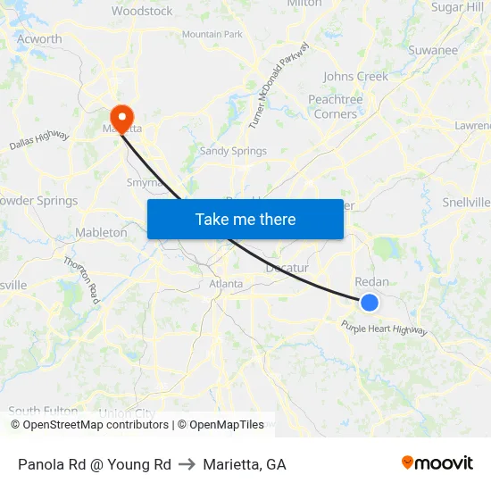 Panola Rd @ Young Rd to Marietta, GA map