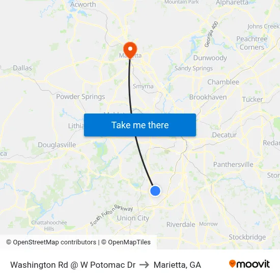 Washington Rd @ W Potomac Dr to Marietta, GA map