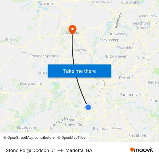 Stone Rd @ Dodson Dr to Marietta, GA map