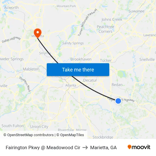 Fairington Pkwy @ Meadowood Cir to Marietta, GA map