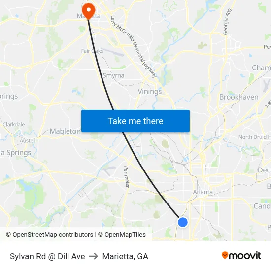 Sylvan Rd @ Dill Ave to Marietta, GA map