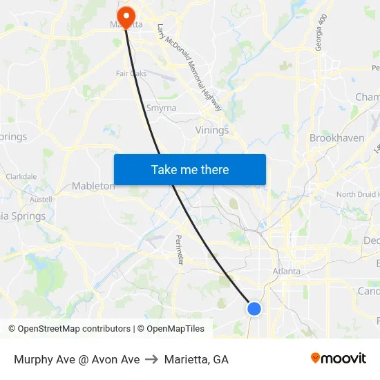 Murphy Ave @ Avon Ave to Marietta, GA map