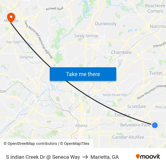 S Indian Creek Dr @ Seneca Way to Marietta, GA map