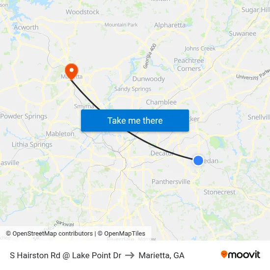 S Hairston Rd @ Lake Point Dr to Marietta, GA map