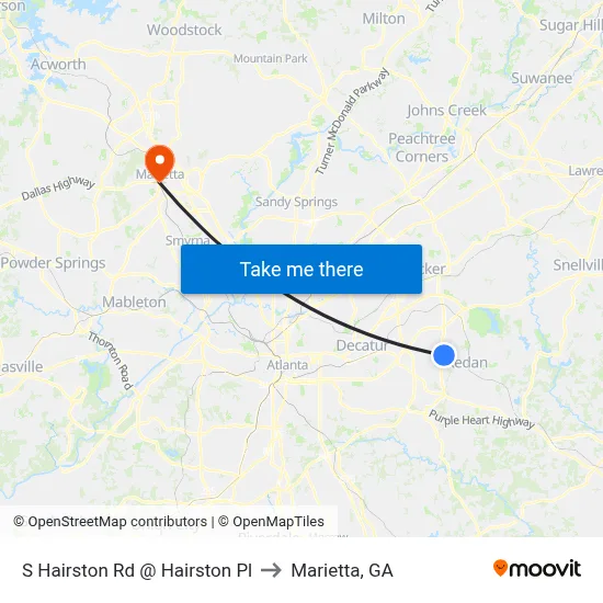 S Hairston Rd @ Hairston Pl to Marietta, GA map