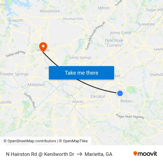 N Hairston Rd @ Kenilworth Dr to Marietta, GA map