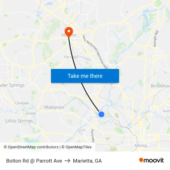 Bolton Rd @ Parrott Ave to Marietta, GA map