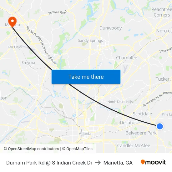 Durham Park Rd @ S Indian Creek Dr to Marietta, GA map