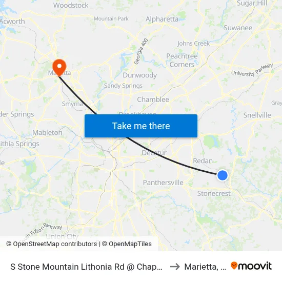 S Stone Mountain Lithonia Rd @ Chapman Rd to Marietta, GA map