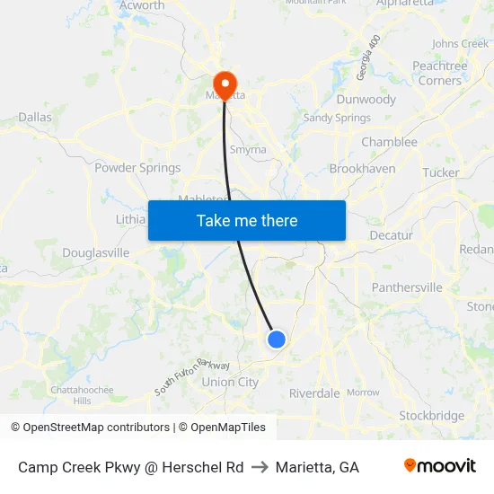 Camp Creek Pkwy @ Herschel Rd to Marietta, GA map