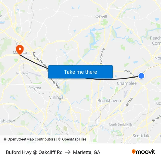 Buford Hwy @ Oakcliff Rd to Marietta, GA map