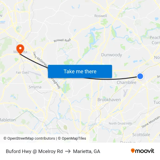 Buford Hwy @ Mcelroy Rd to Marietta, GA map