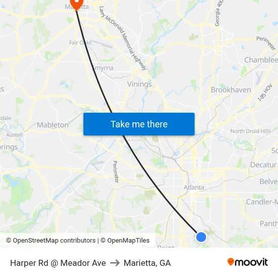 Harper Rd @ Meador Ave to Marietta, GA map