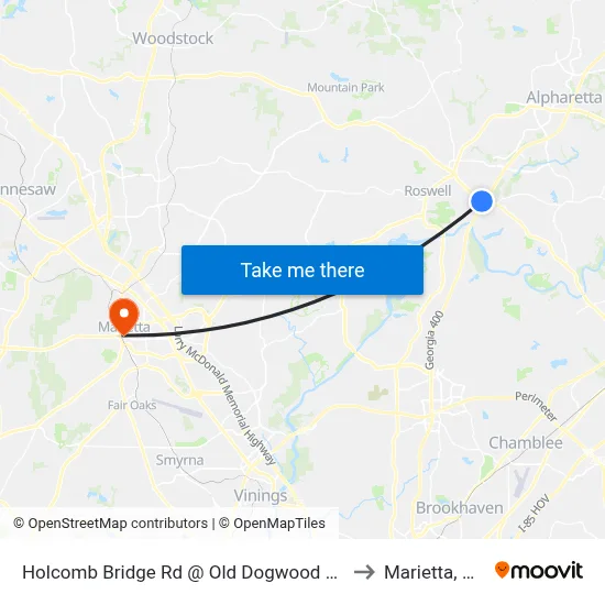 Holcomb Bridge Rd @ Old Dogwood Rd to Marietta, GA map