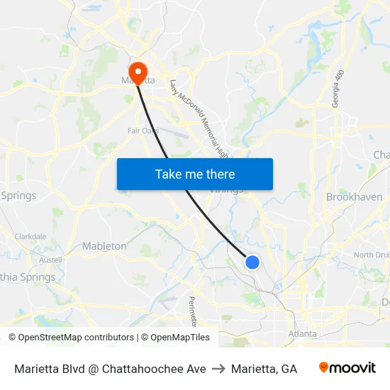 Marietta Blvd @ Chattahoochee Ave to Marietta, GA map