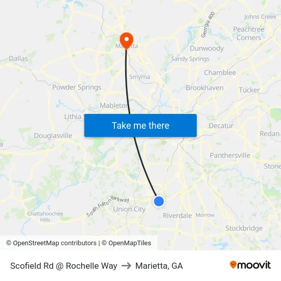Scofield Rd @ Rochelle Way to Marietta, GA map