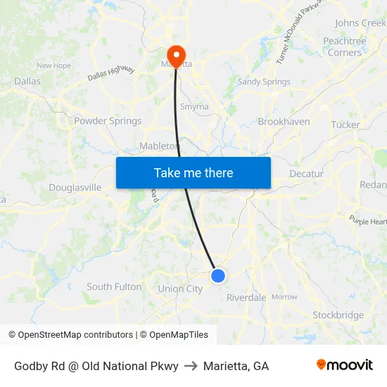 Godby Rd @ Old National Pkwy to Marietta, GA map