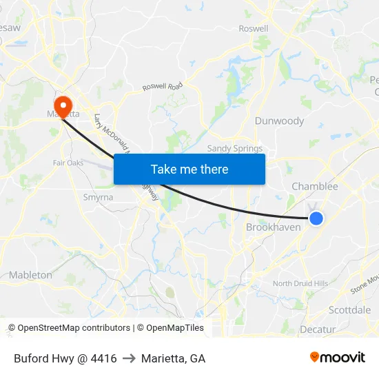 Buford Hwy @ 4416 to Marietta, GA map