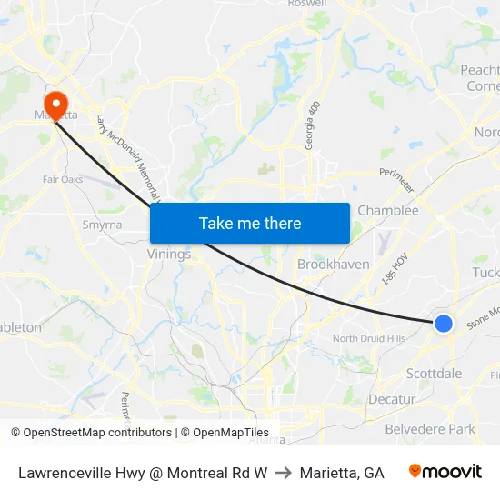 Lawrenceville Hwy @ Montreal Rd W to Marietta, GA map