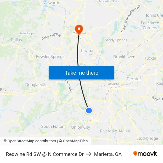 Redwine Rd SW @ N Commerce Dr to Marietta, GA map