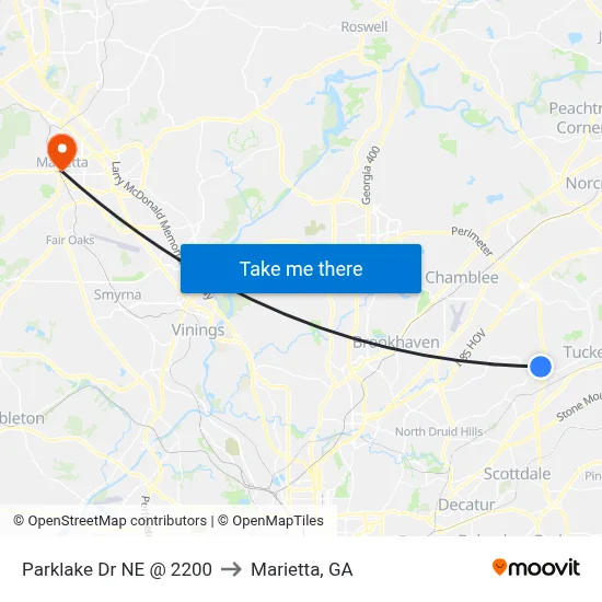 Parklake Dr NE @ 2200 to Marietta, GA map