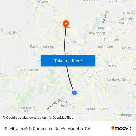 Shelby Ln @ N Commerce Dr to Marietta, GA map