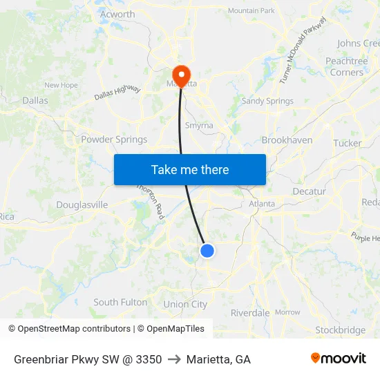 Greenbriar Pkwy SW @ 3350 to Marietta, GA map