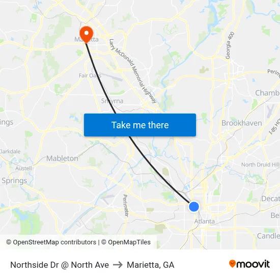 Northside Dr @ North Ave to Marietta, GA map