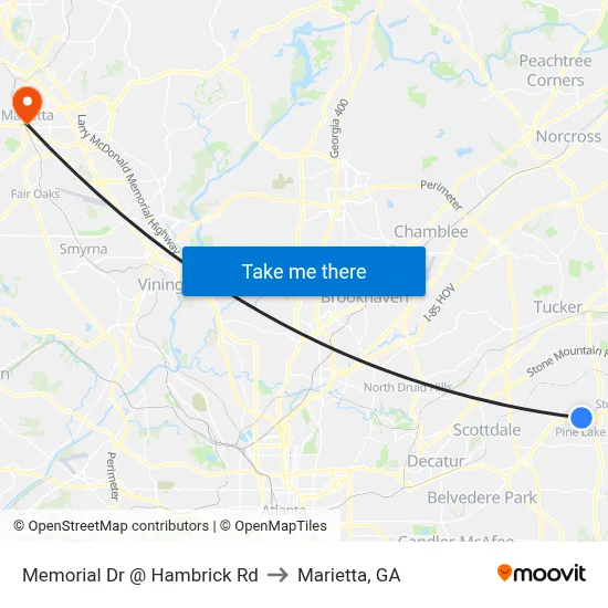 Memorial Dr @ Hambrick Rd to Marietta, GA map
