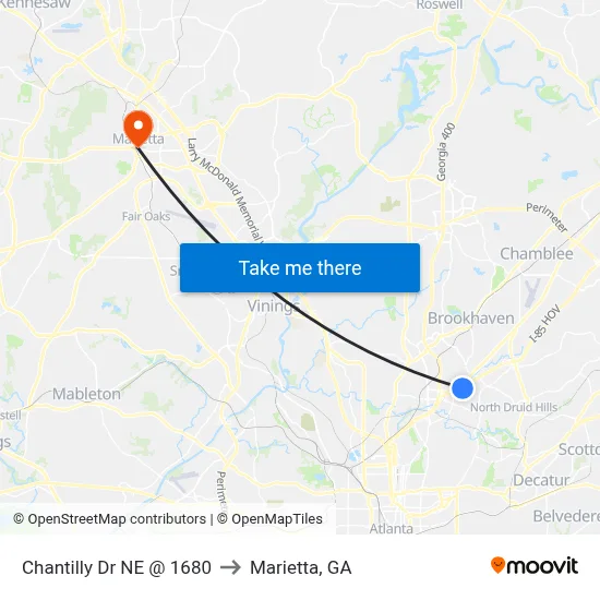 Chantilly Dr NE @ 1680 to Marietta, GA map