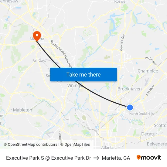 Executive Park S @ Executive Park Dr to Marietta, GA map