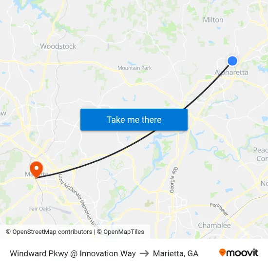 Windward Pkwy @ Innovation Way to Marietta, GA map