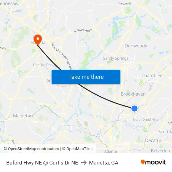 Buford Hwy NE @ Curtis Dr NE to Marietta, GA map