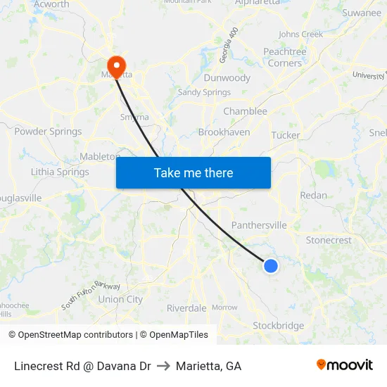 Linecrest Rd @ Davana Dr to Marietta, GA map