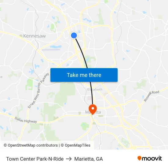 Town Center Park-N-Ride to Marietta, GA map