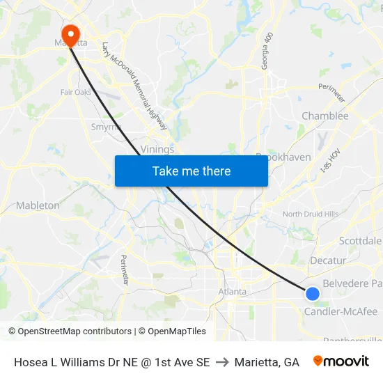 Hosea L Williams Dr NE @ 1st Ave SE to Marietta, GA map