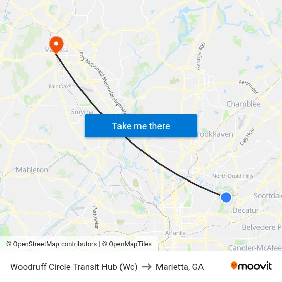 Woodruff Circle Transit Hub (Wc) to Marietta, GA map