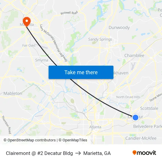 Clairemont @ #2 Decatur Bldg to Marietta, GA map