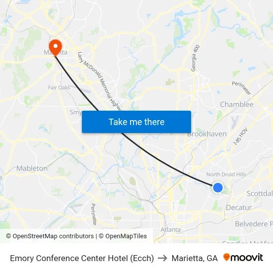 Emory Conference Center Hotel (Ecch) to Marietta, GA map