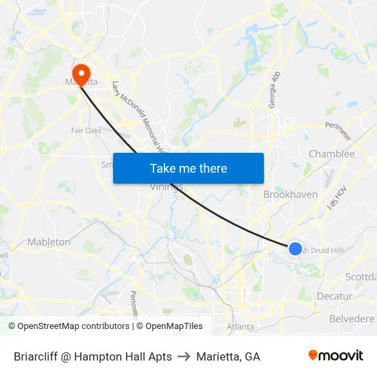 Briarcliff @ Hampton Hall Apts to Marietta, GA map