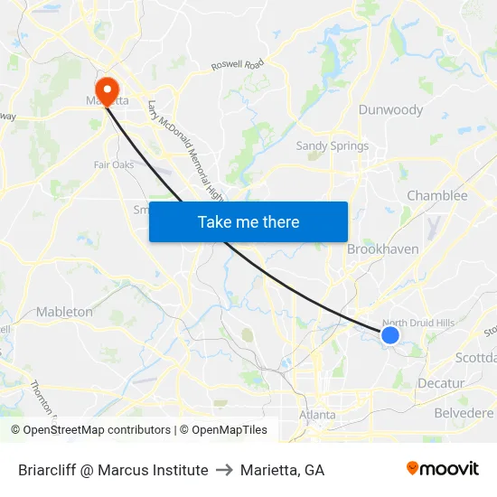 Briarcliff @ Marcus Institute to Marietta, GA map