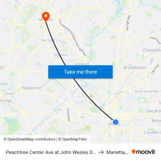 Peachtree Center Ave at John Wesley Dobbs Ave to Marietta, GA map