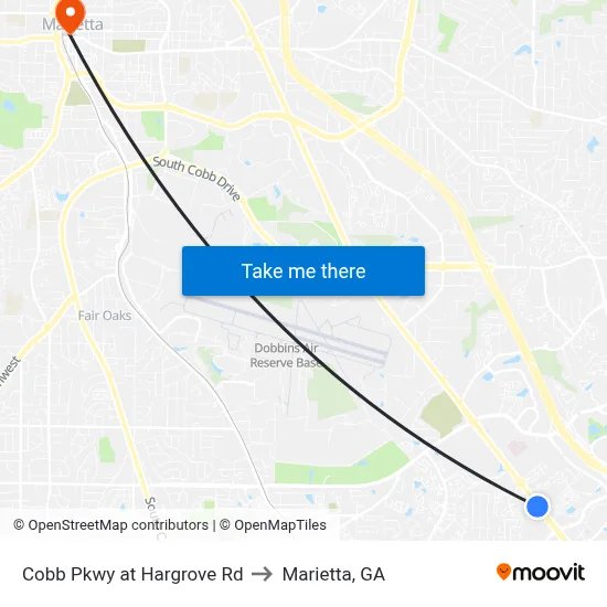 Cobb Pkwy at Hargrove Rd to Marietta, GA map