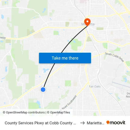 County Services Pkwy at Cobb County Public Safety to Marietta, GA map